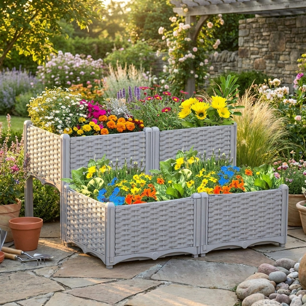 Elevated Self-Watering Planter Boxes Set of 4