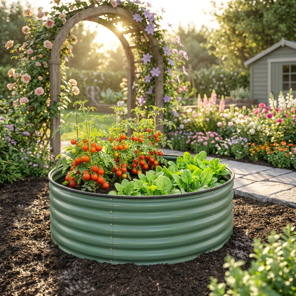 Round Galvanised Raised Garden Bed with Safety Edge