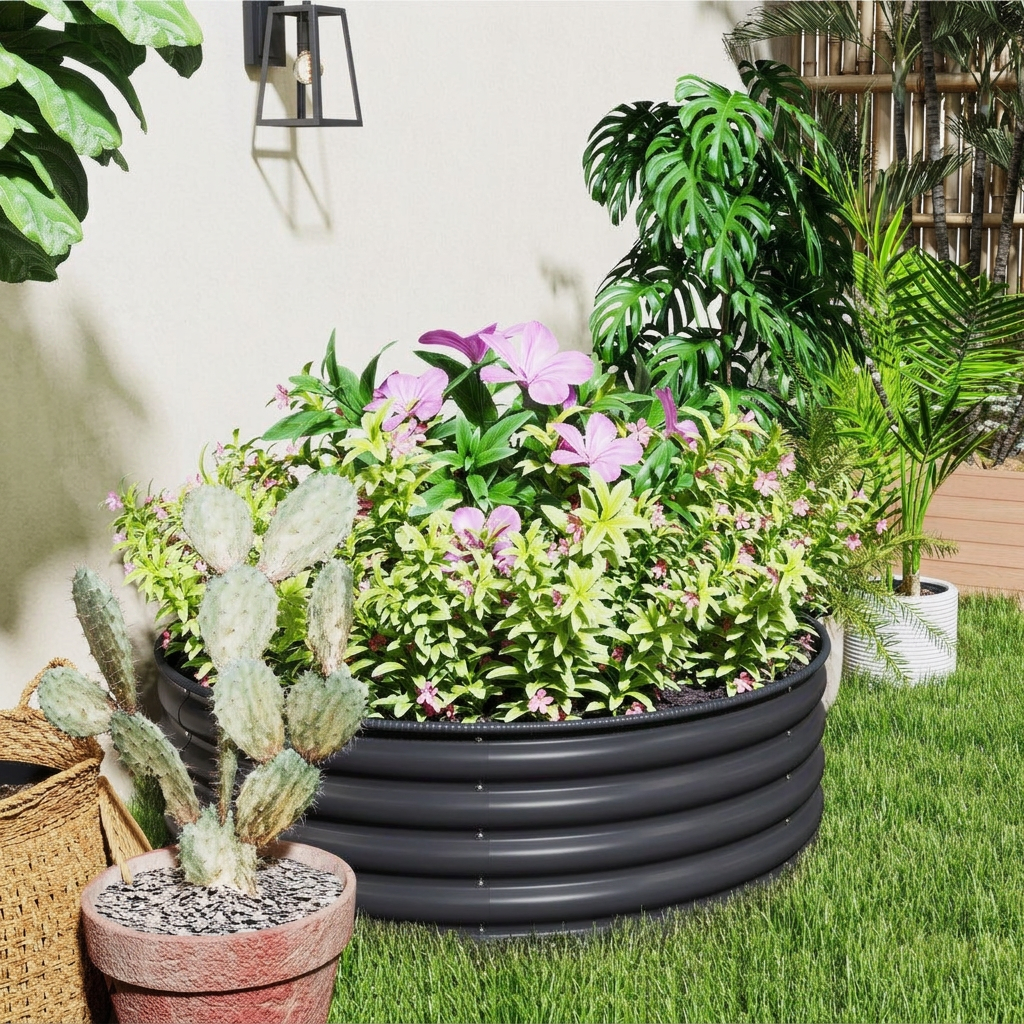 Round Galvanised Raised Garden Bed with Safety Edge