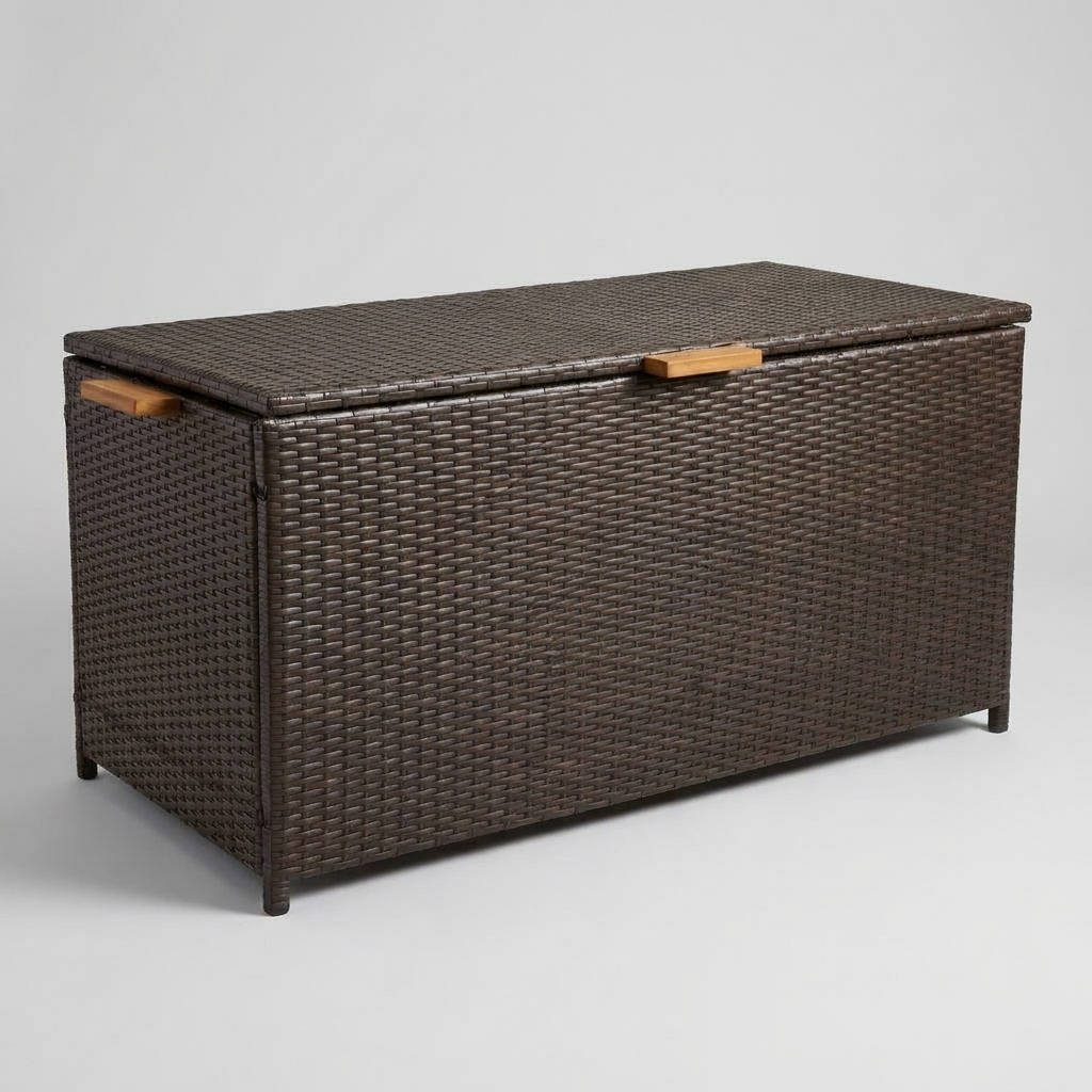 Resin Wicker Outdoor Storage Box with Water-Resistant Liner