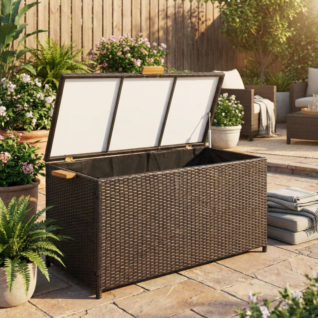 Resin Wicker Outdoor Storage Box with Water-Resistant Liner