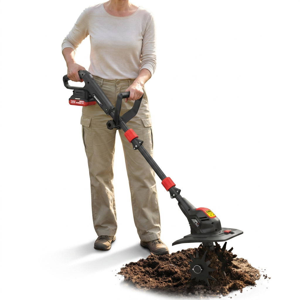 20V Cordless Garden Tiller &amp; Cultivator with 2 Batteries and Fast Charger