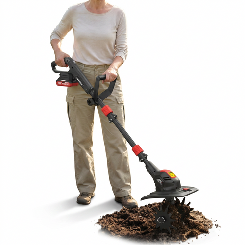 20V Cordless Garden Tiller &amp; Cultivator with 2 Batteries and Fast Charger