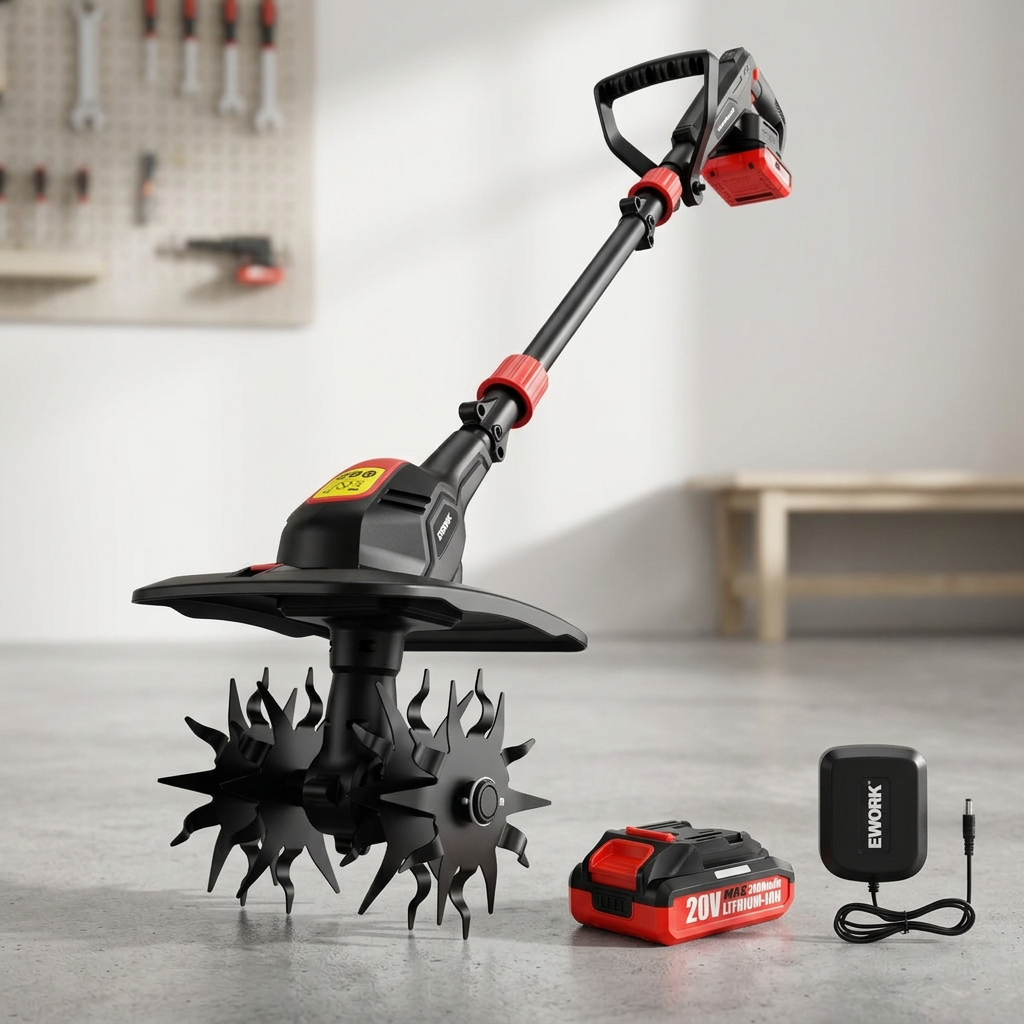 20V Cordless Garden Tiller &amp; Cultivator with 2 Batteries and Fast Charger