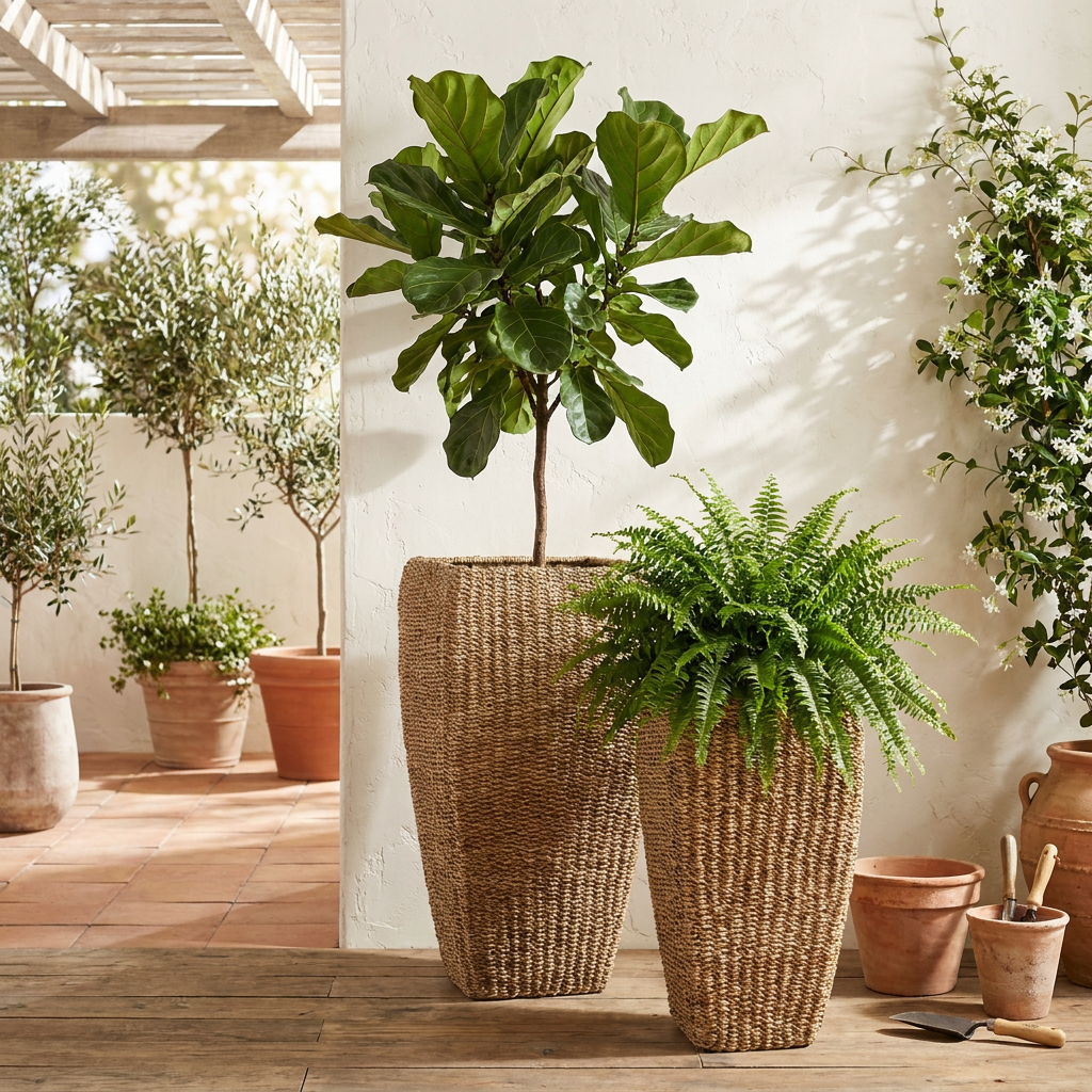 Tall Woven Seagrass Square Planter
