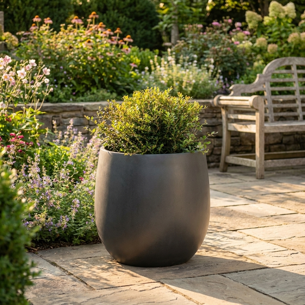 Textured Porcelain Plant Pot with Saucer