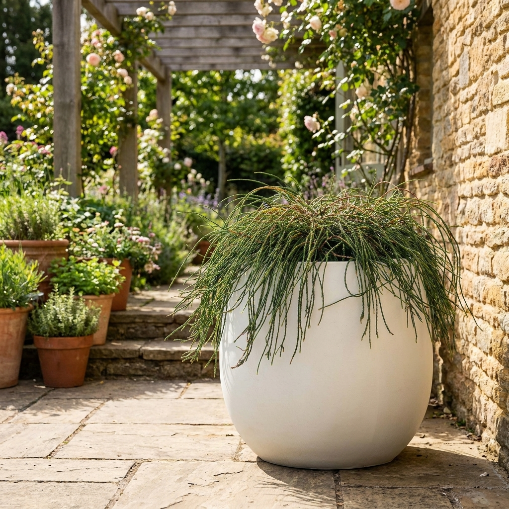 Textured Porcelain Plant Pot with Saucer