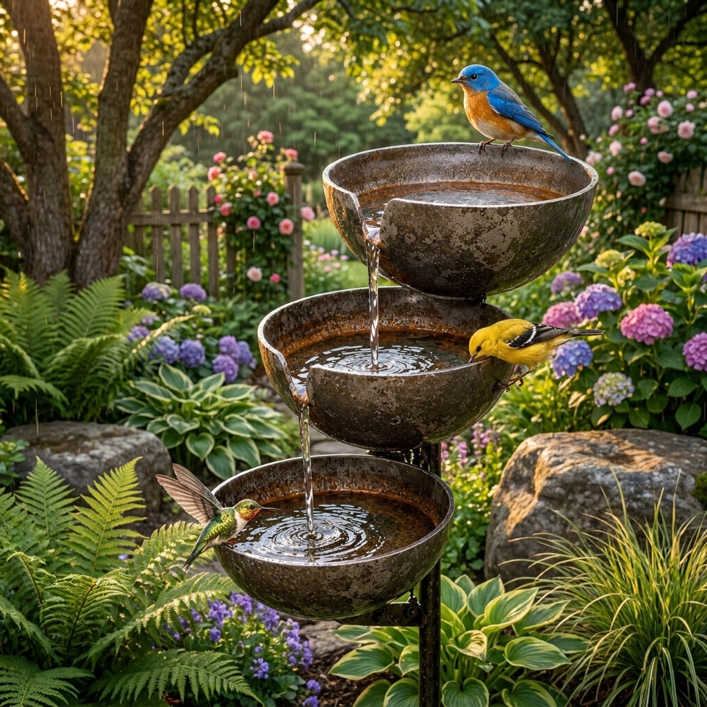 Cascading Rain Catcher Bird Bath & Pollinator Water Station