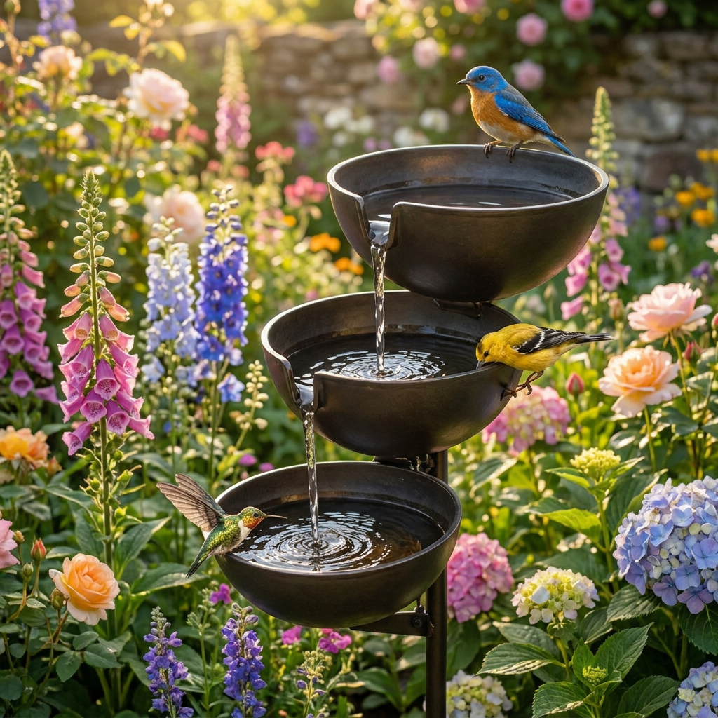 Cascading Rain Catcher Bird Bath & Pollinator Water Station