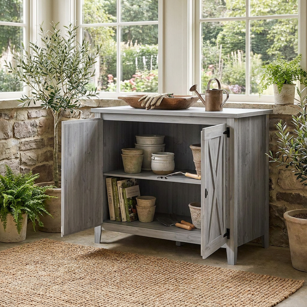 Wooden Garden Storage Shed with Shelf &amp; Double Doors
